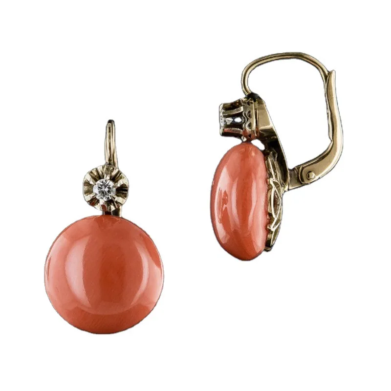 Vintage Water Drop Orange Stone Earrings Wedding Jewelry Crystal Coral Color Statement Dangle Earrings for Women Girl Gifts