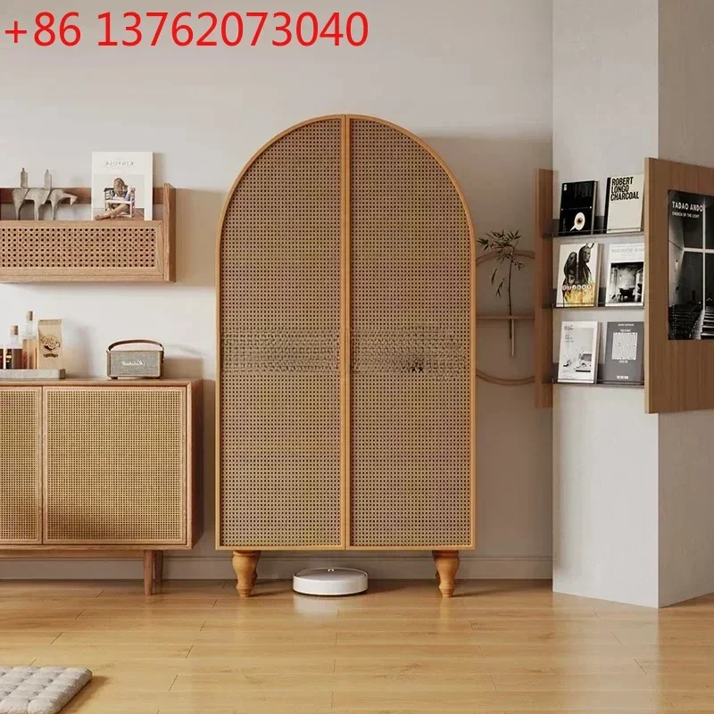 Nordic Solid Wood Wardrobe Living Room Side Cabinet Storage Cabinet Bedroom Simple Wardrobe Japanese Log Rattan