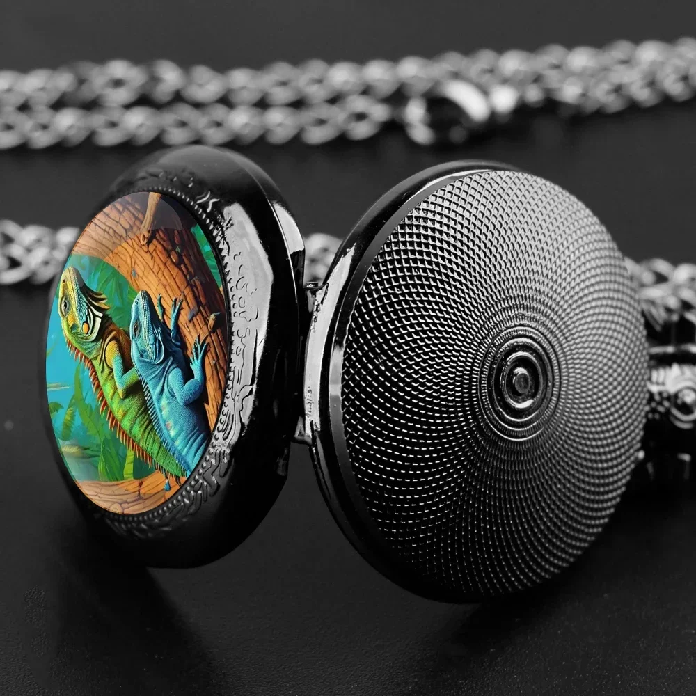 ساعة جيب كوارتز على شكل قبة زجاجية من الحرباء المسحور - سلسلة قوية ومينا أرقام عربية، هدية إبداعية للرجال والنساء #4