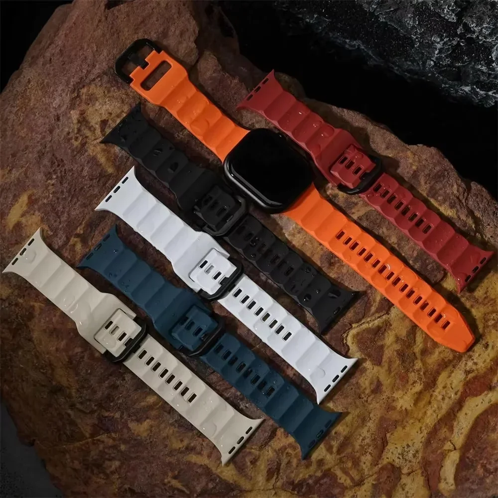 Силиконовый ремешок для Apple Watch Ultra 2 49 мм 10 42 мм 46 мм Спортивный сменный браслет для iwatch 9 8 7 6 SE 45 мм 44 мм 41 мм 40 мм