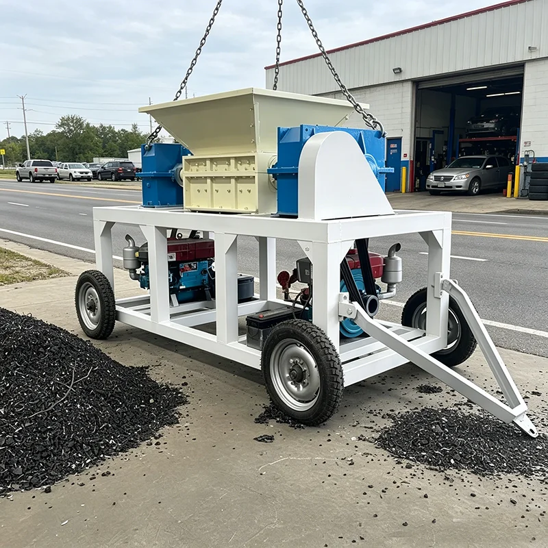 Mobile Double Shaft Tire Shredder Portable Waste Tyre Crusher On Wheels For Scrap Tire Field Processing