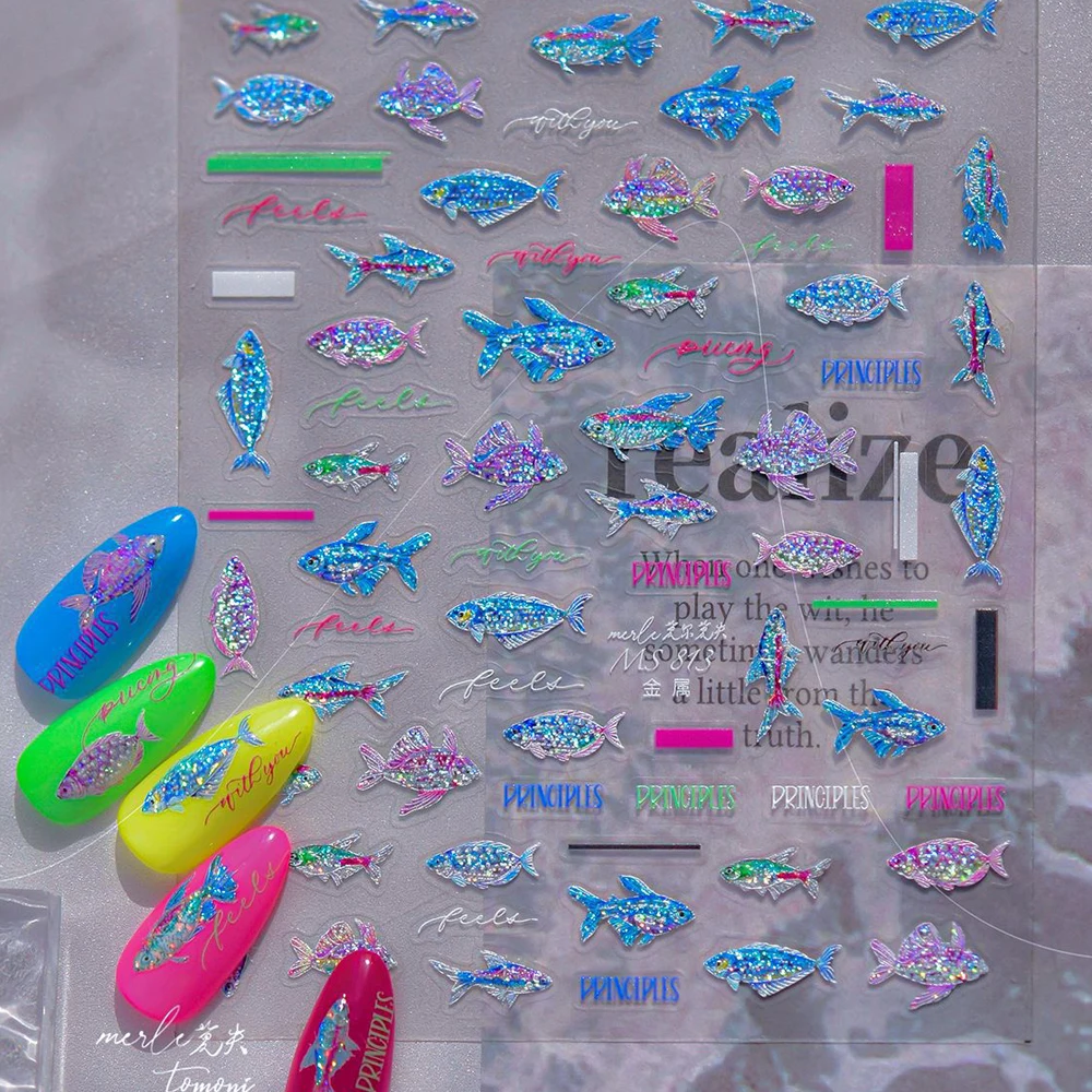 Dromerige Bellen Magische Blaas Bellen Goudvis Liefde Hart Zelfklevende 5D Nail Art Decoraties Stickers Glanzende Manicure Decals DIY