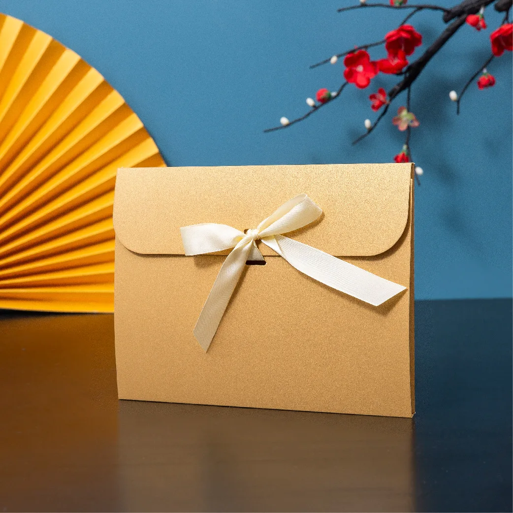 100Pcs 24*18*0.7cm Kraft Paper Postcard Packaging Box With Ribbon Envelope Box Silk Packaging Bag Box Scarf Gift Packaging view 6