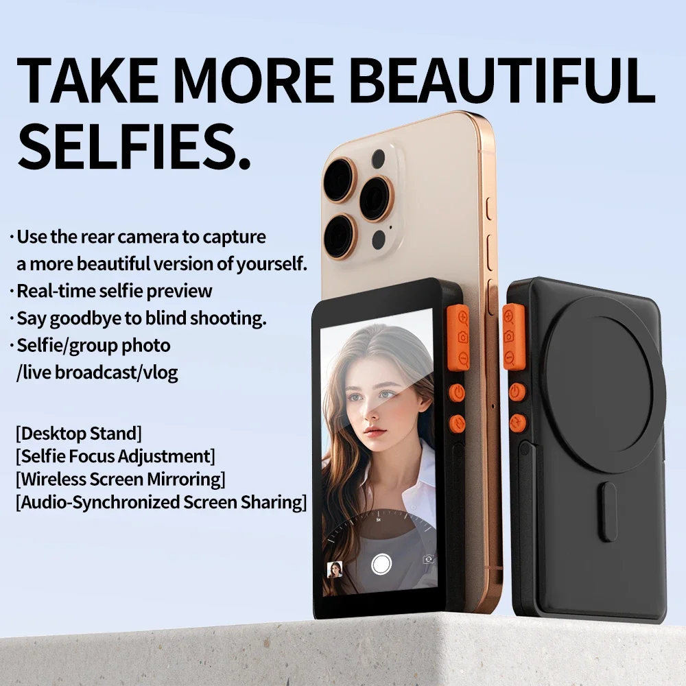 

Magnetic Selfie Monitor Screen for Smartphone Rear Camera Selfie Vlog Live Stream for iPhone Android phone