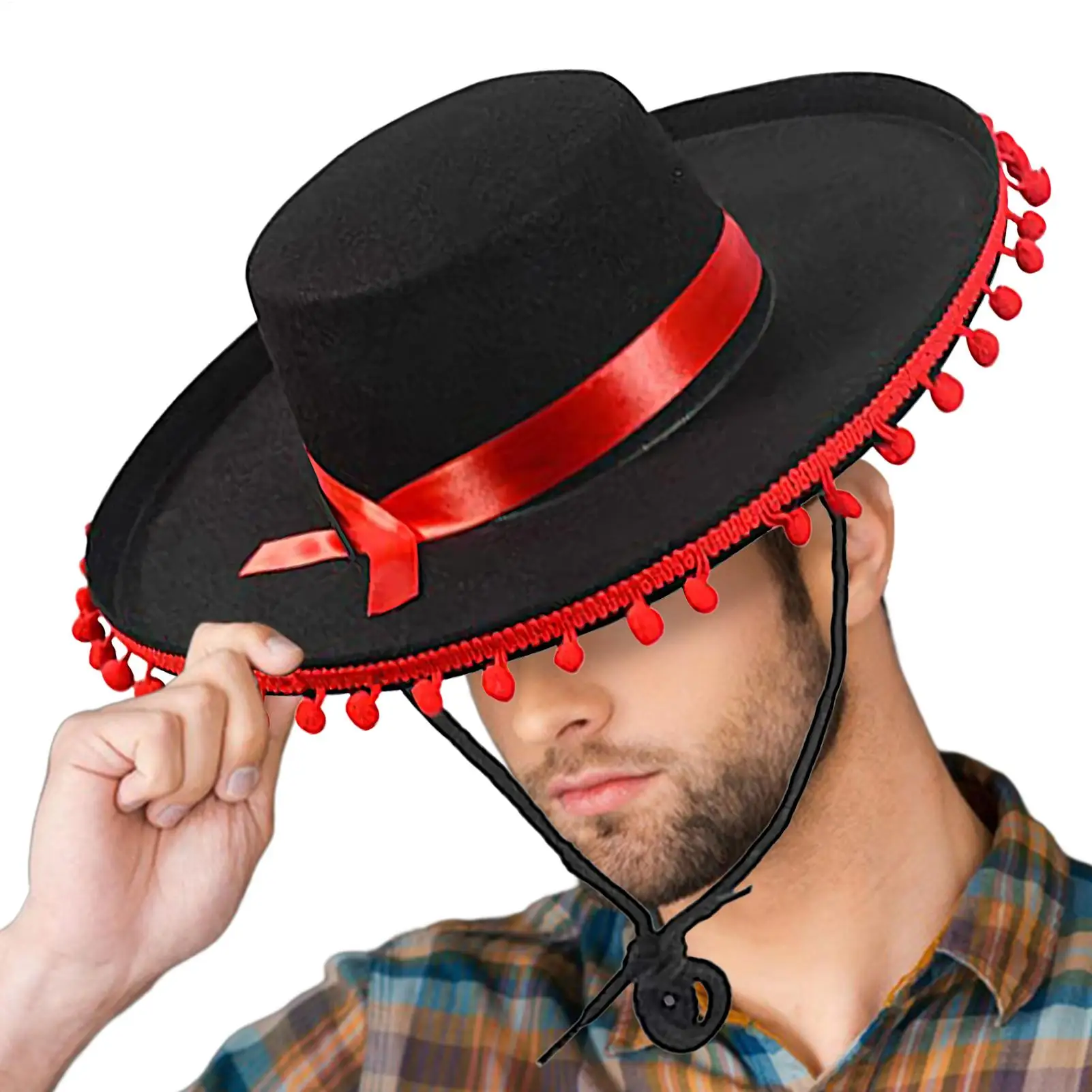 Halloween Zoro Fuzz Ball Sombrero mexicano Sombreros Diseño de ala ancha Accesorios para fotos Sombrero de ala ancha Fiesta Decorar Casual