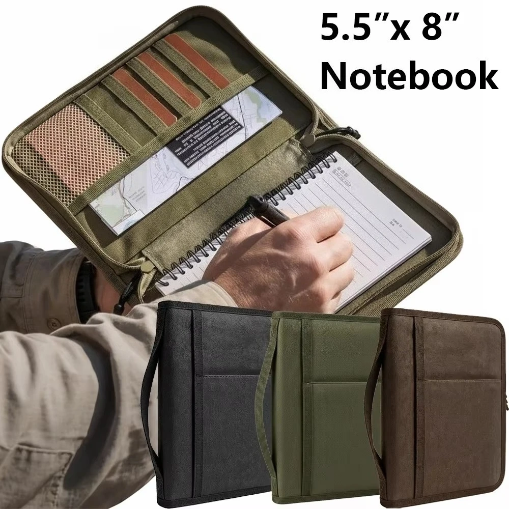 Tactical Notebook Cover A5 Notebook Case Multi-Pocket EDC Organizer Journal Pouch Zippered Sketchbook Hunting Field Notes Cover