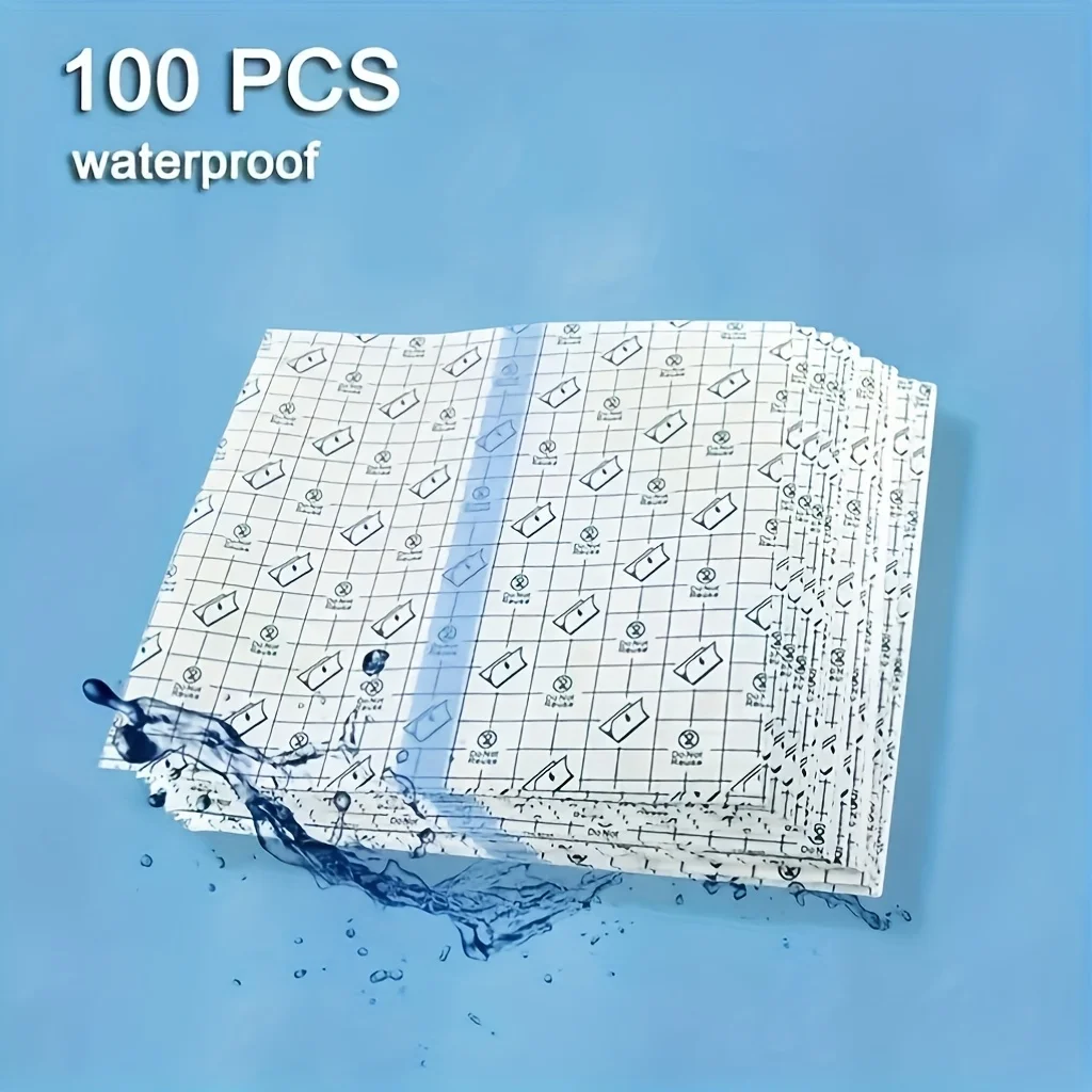 

100-pack waterproof tattoo protective film, transparent, suitable for swimming and showering. Made of durable PU material.
