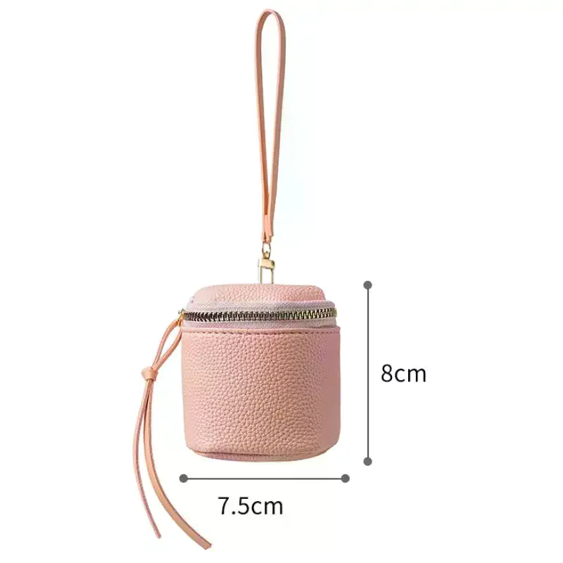 Vintage Leather Cosmetic Bag Lipstick Change Storage Bag Portable Travel Storage Bucket Personality Mini Round Coin Purse