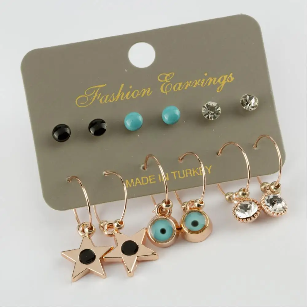 12'li Star Figured Cabochons Ring Earrings