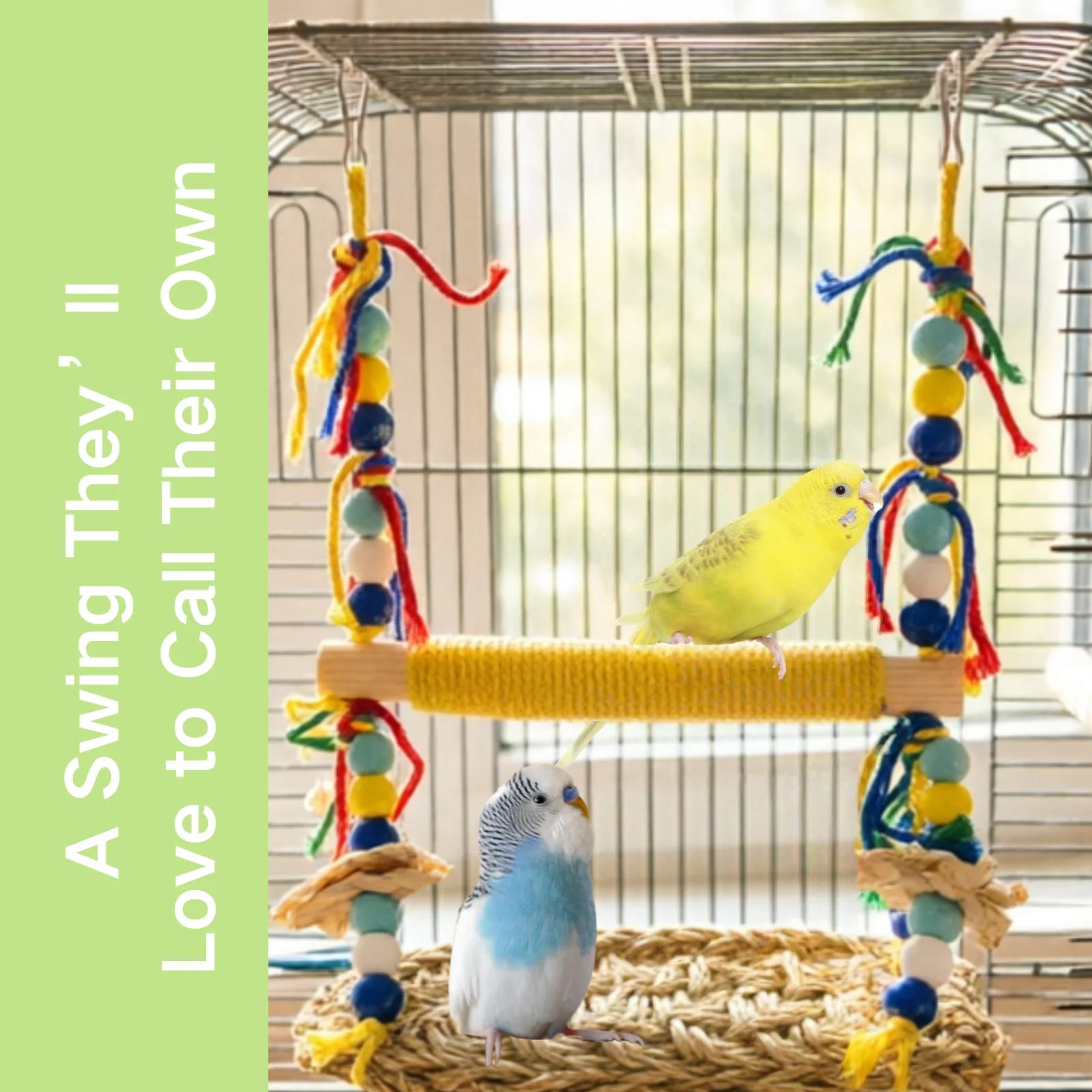 Natural Woven Bird Grass Net Parrot Swing & Perch Combo Toy Climbing Chew Hanging Cage Toy for Small‑Medium Birds