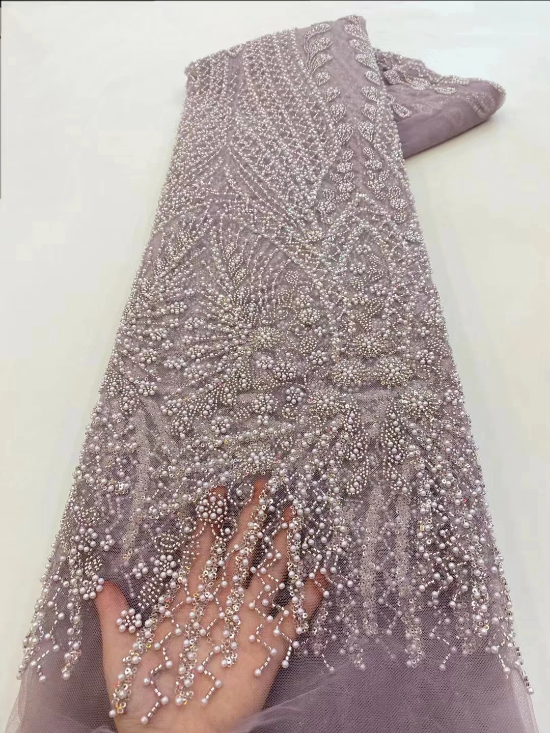 Lussuoso tessuto di pizzo con paillettes dello sposo africano di alta qualità 2024 perline pesanti ricamo pizzo di Tulle francese per abito da sposa ZX