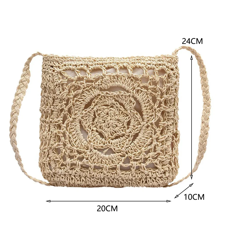 Damska torba na ramię ze słomy o dużej pojemności szydełkowa torba plażowa Hobo Solid Color Retro Straw Sling Bag Ladies Summer Daily Bag