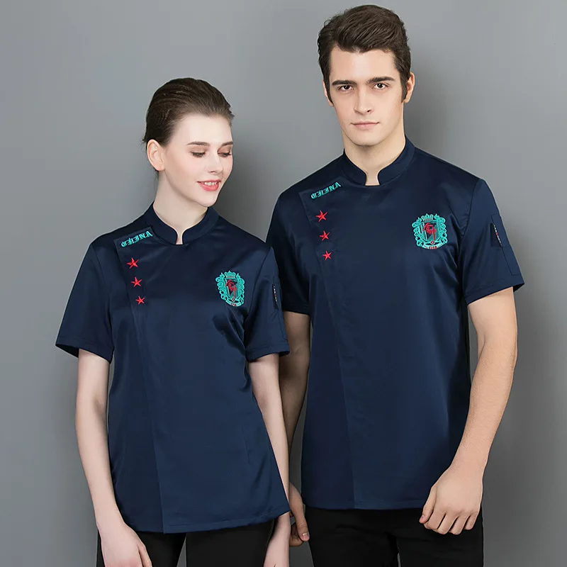 

Элитная униформа для шеф-поваров отелей, летний комплект с коротким рукавом, дышащая сетка из ледяного шелка, униформа для шеф-поваров ресторанов A01