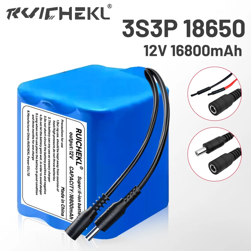 18650 lithium battery 12V battery pack, 3s3p DC large capacity rechargeable battery with BMS+charging