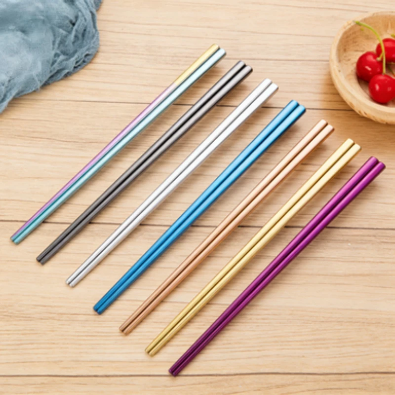 1 Pair Reusable Stainless Steel Chopsticks, Korean Style Metal Food Sticks, Dishwasher Safe Portable Kitchen  Accessories