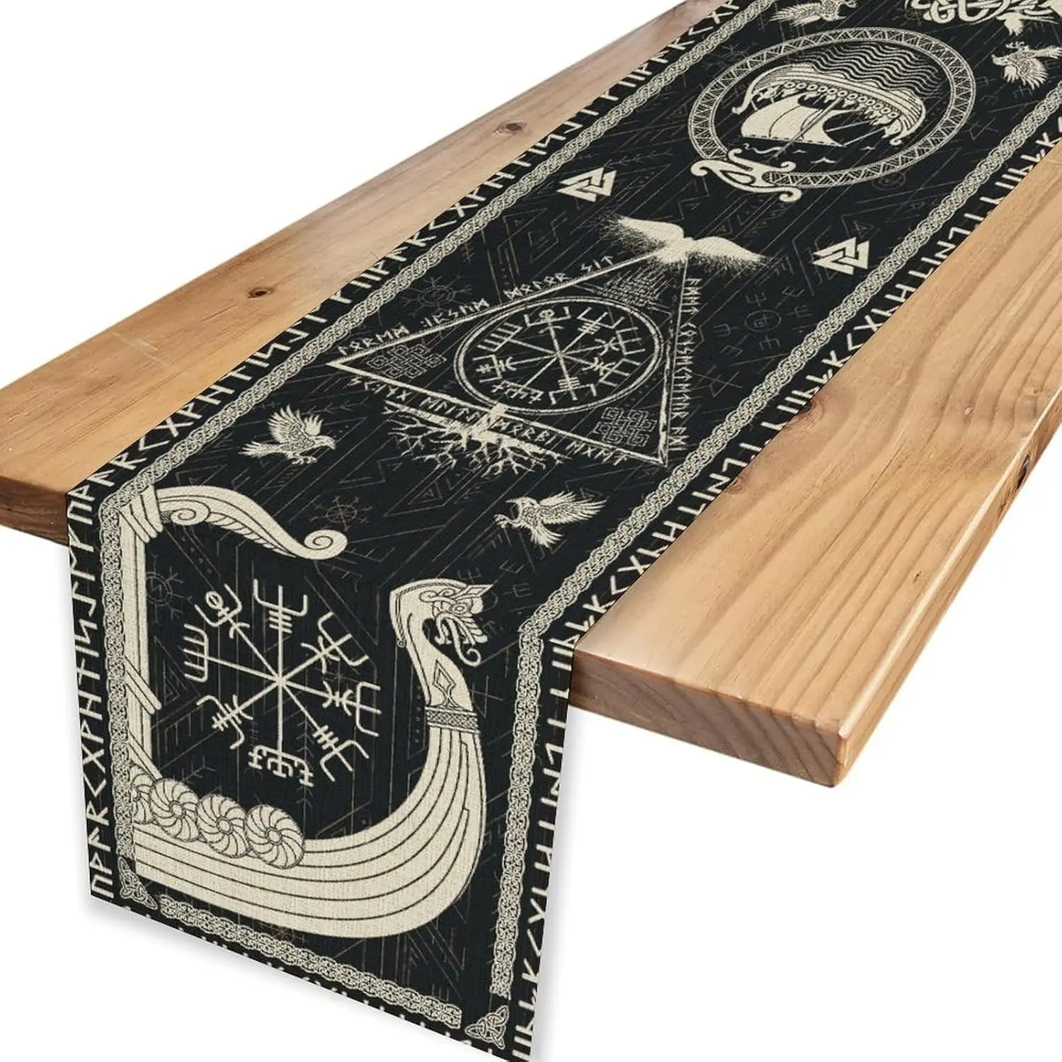 Viking Ancient Mythology Raven Helmet of Awe Table Runner Home Table Decor Reusable Kitchen Dining Table Runner Party Decor