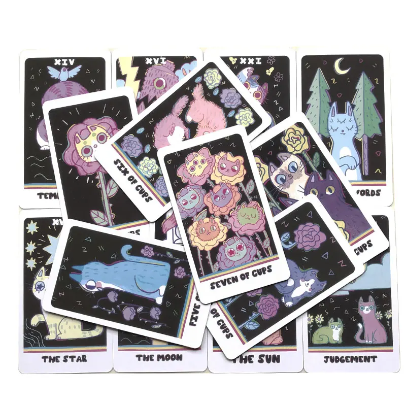 Hot sales Cat Tarot Oracle Card Fate Divination Prophecy Card Family Party Game Tarot 78 Card Deck PDF Guide