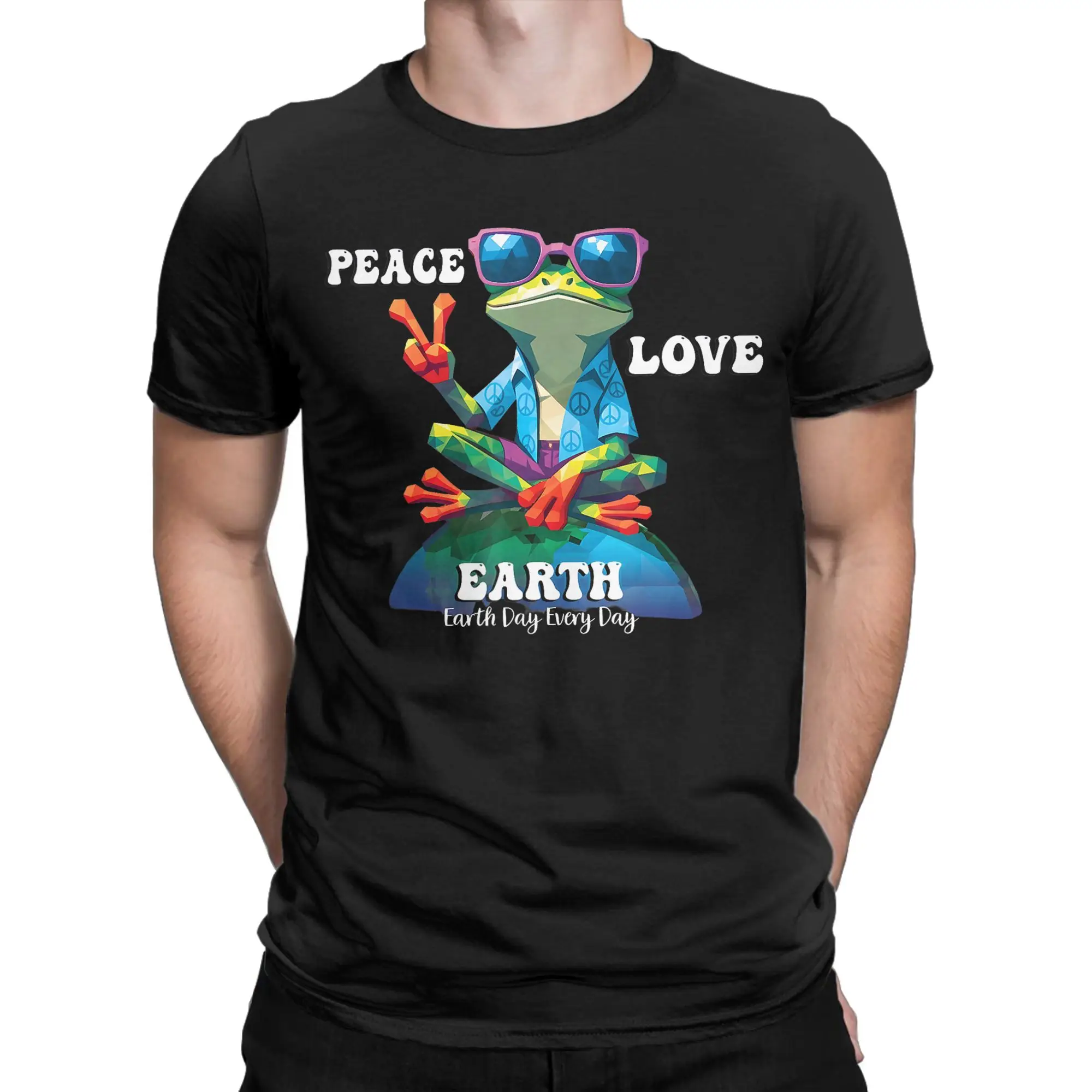 Earth Love Power Peace World T Shirt Men 100% Cotton Novelty T-Shirt Round Neck  Tees Short Sleeve Clothing Graphic
