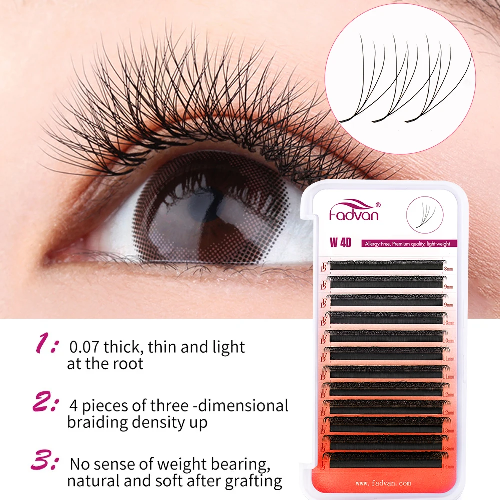 FADVAN 4D W รูป D Curl Eyelash Extension Premade ปริมาณแฟน Soft Gradient Mink Easy Embellish ขนตาปลอมธรรมชาติ