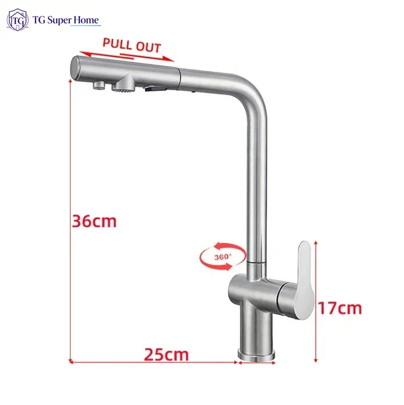 Pull Out Kitchen Sink Faucet Two Model Stream Sprayer Nozzle Stainless Steel Hot Cold Wate Mixer Tap Drinking Water 3-way Filter