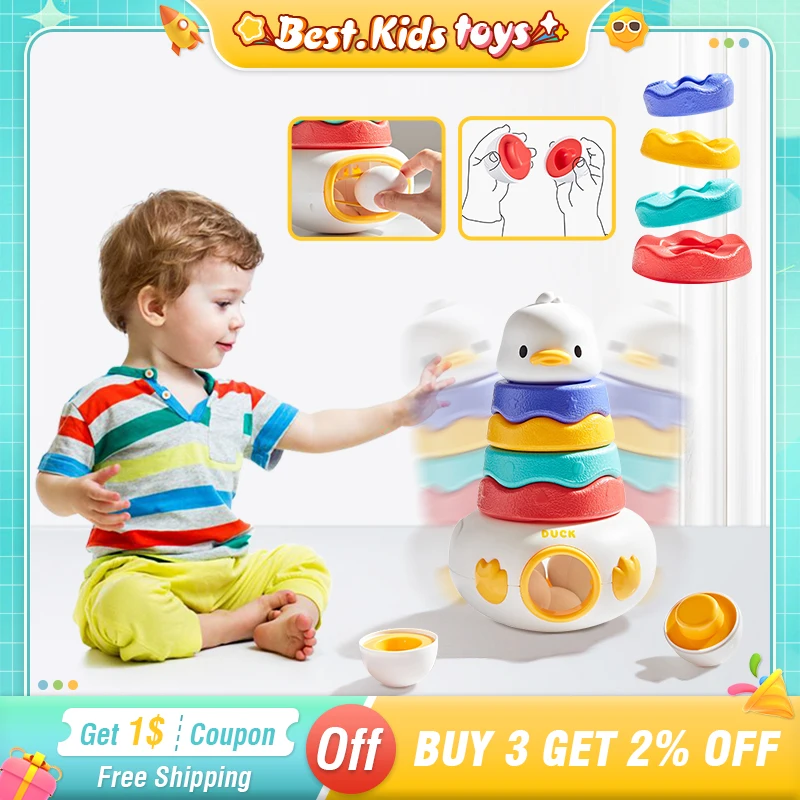 Duck Spining Stacking Montessori Baby Toys Tumbler Brain Educational Development Games Smooth Spining Tower Building Block Gift