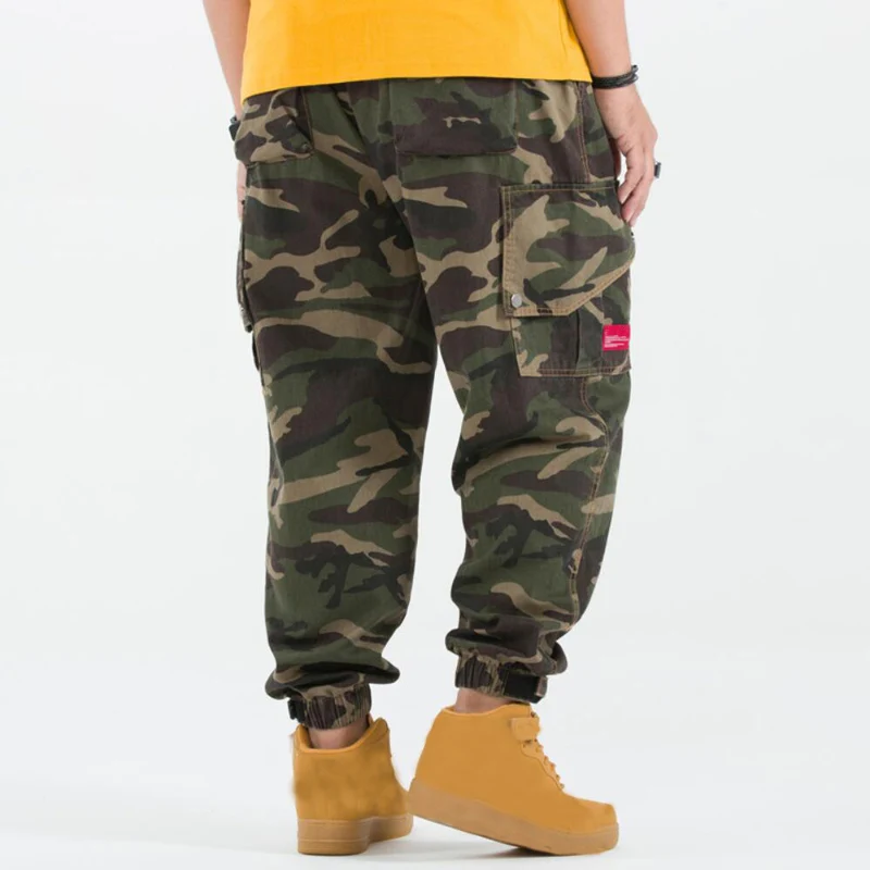 spring men cargo Camouflage pants pockets high streetwear plus size 7XL 8XL mans fashion pants Elastic waist pants army green 50