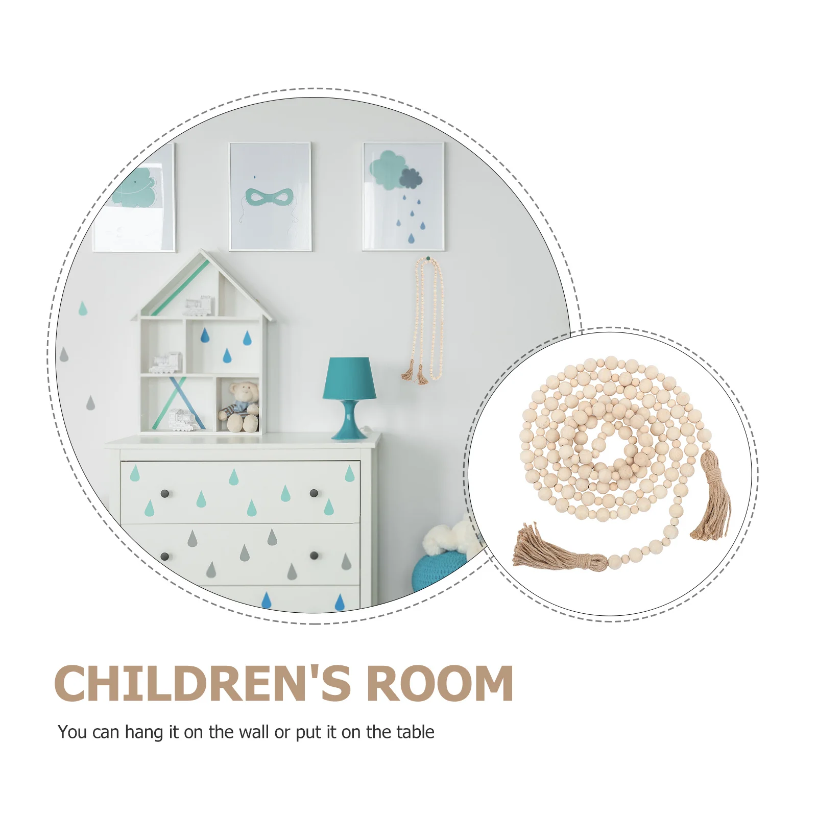 

1Pcs Wood Beads Wreath High-Quality Material Fine Craftsmanship Ideal for Nursery Dorm Living Room Decor Wooden Bead Garland