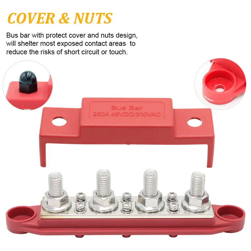 4 Studs 6 Screws 48V Bus Bar Big Current Bus Bar 250A 3.5MM Thickened Pure Copper Bus Bar For RV Marine Car
