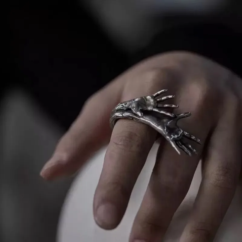 

Retro Street Trendy Cold Style 3D Finger Ring Punk Hip Hop Palm finger Halloween Christmas Ornament Gift