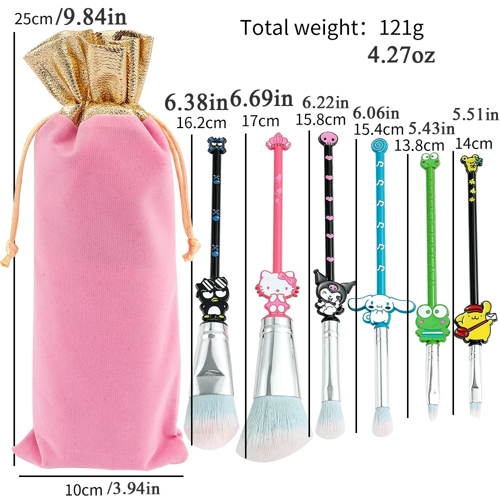 6pcs Hello Kitty Brushes Makeup Sanrio BADBADTZ MARU Cinnamoroll Kuromi Makeup Brush for Kids Kawaii Brochas Maquillaje With Bag