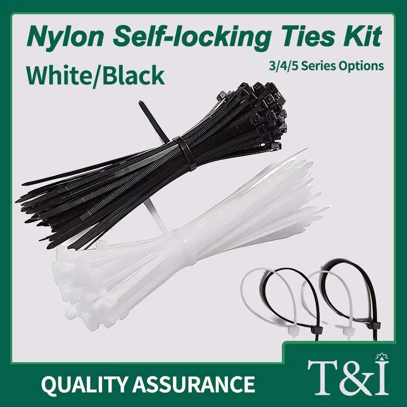 

1000pcs Self-Locking Nylon Cable Ties: Black/White, High-Temp Resistant,3/4/5 Series 100/150/200/250/300/400MM Water Pipe Fixing