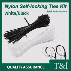 1000pcs Self-Locking Nylon Cable Ties: Black/White, High-Temp Resistant,3/4/5 Series 100/150/200/250/300/400MM Water Pipe Fixing