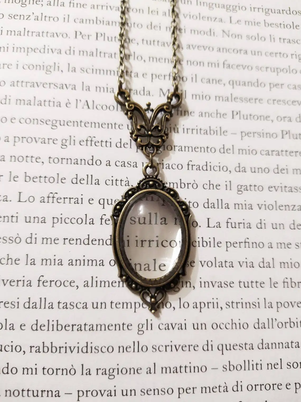 قلادة عدسة مكبرة، مجوهرات عتيقة، فيكتوريا، غامض، نقش قوطي، مجهر، قطرة ماء، قلادة للنساء والرجال