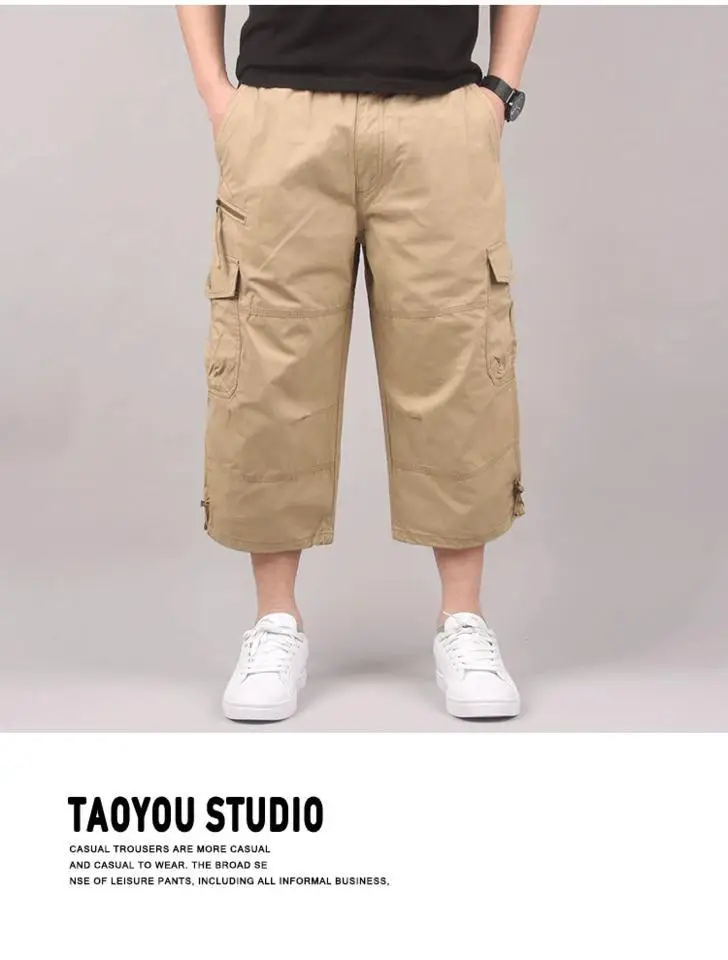 Herren Cargo-Shorts, Sommer, lockere Freizeithose, elastische Taille, große Größe, Outdoor-Jogging-Jogginghose, Trend, mehrere Taschen – Detail 9