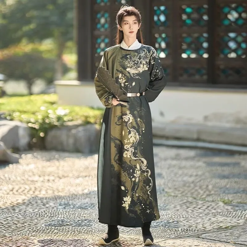 Men Red Black Contrast Dragon Printed Wuxia Hanfu Robe Chinese Ancient Imperial Swordsman Costume For Portrait Shooting Stage
