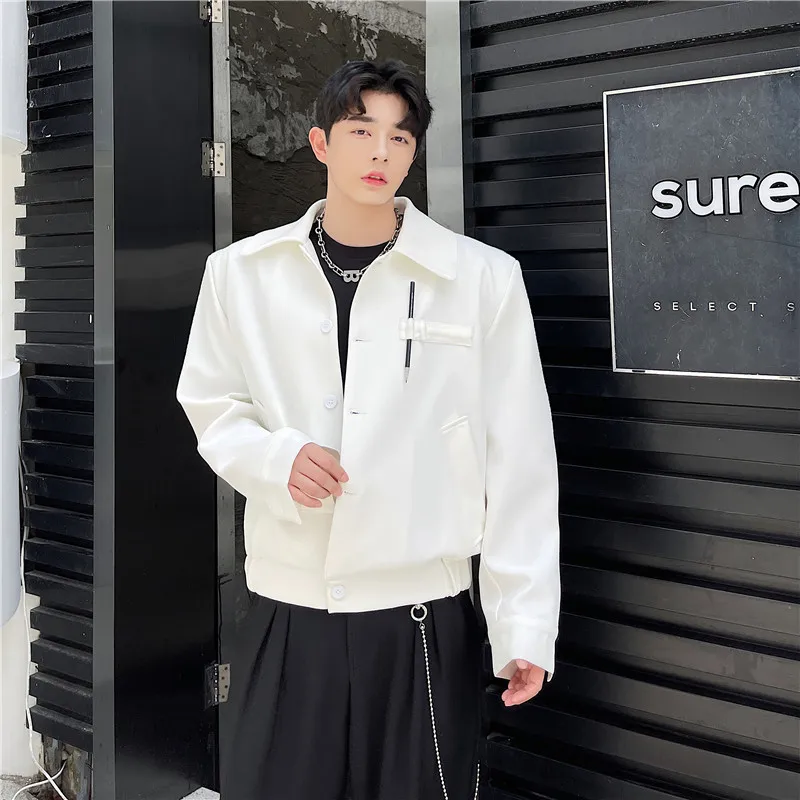 

Faionable ort Men's Jaet Autumn Loose Fit Korean Sle oulder Pad Design Hair St Coat Youth ular Polyester