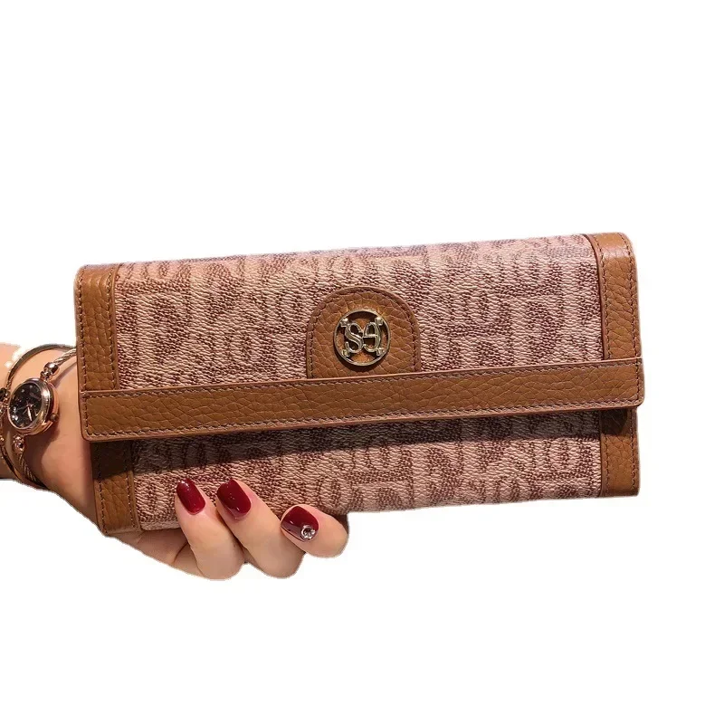 Women Genuine Cow Leather + PVC Long Wallet Vintage Coin Purses Large-capacity Cellphone Clutch Card Holder Money Clip 8-5