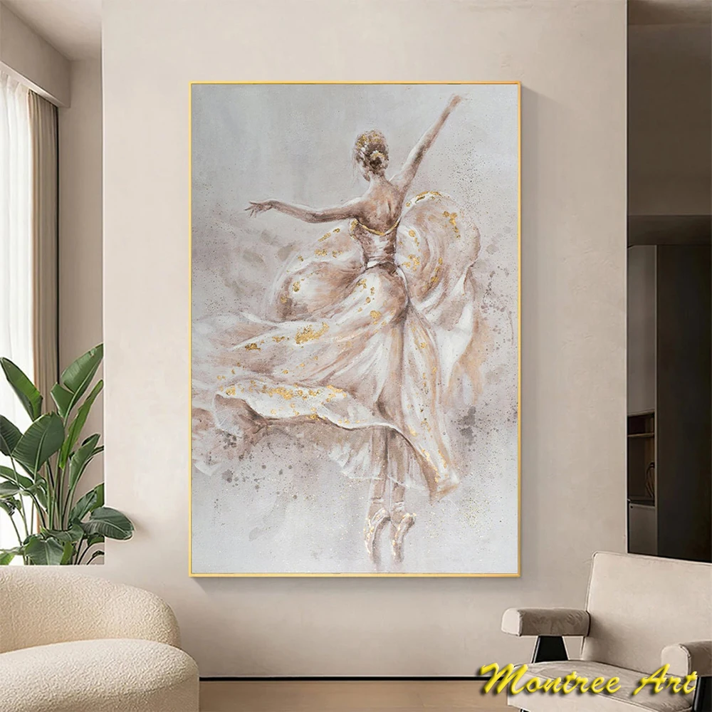 Hand Painted Oil Painting Ballerina Painting Woman Art Oil Painting Canvas Original Gold Foil Wall Art Woman Painting Art Decor