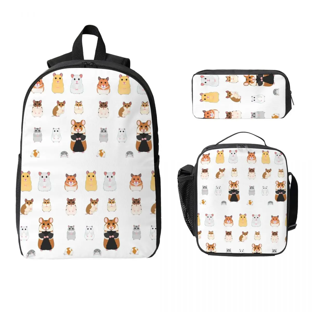 Hamster Breeds Syrian Hamster Backpack Student Boys Girls BookBag School Bag Shoulder Bags 3ps Insulated Lunch Bag Pencil Case