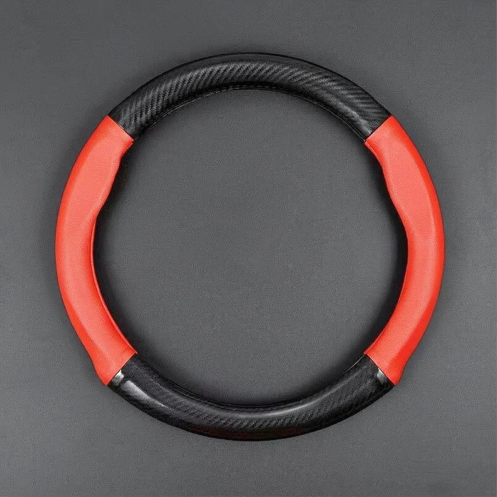 Sporty Carbon Fiber Steering Wheel Wrap Anti Slip Breathable Leather Case For Car Interior Accessories D Shape Round