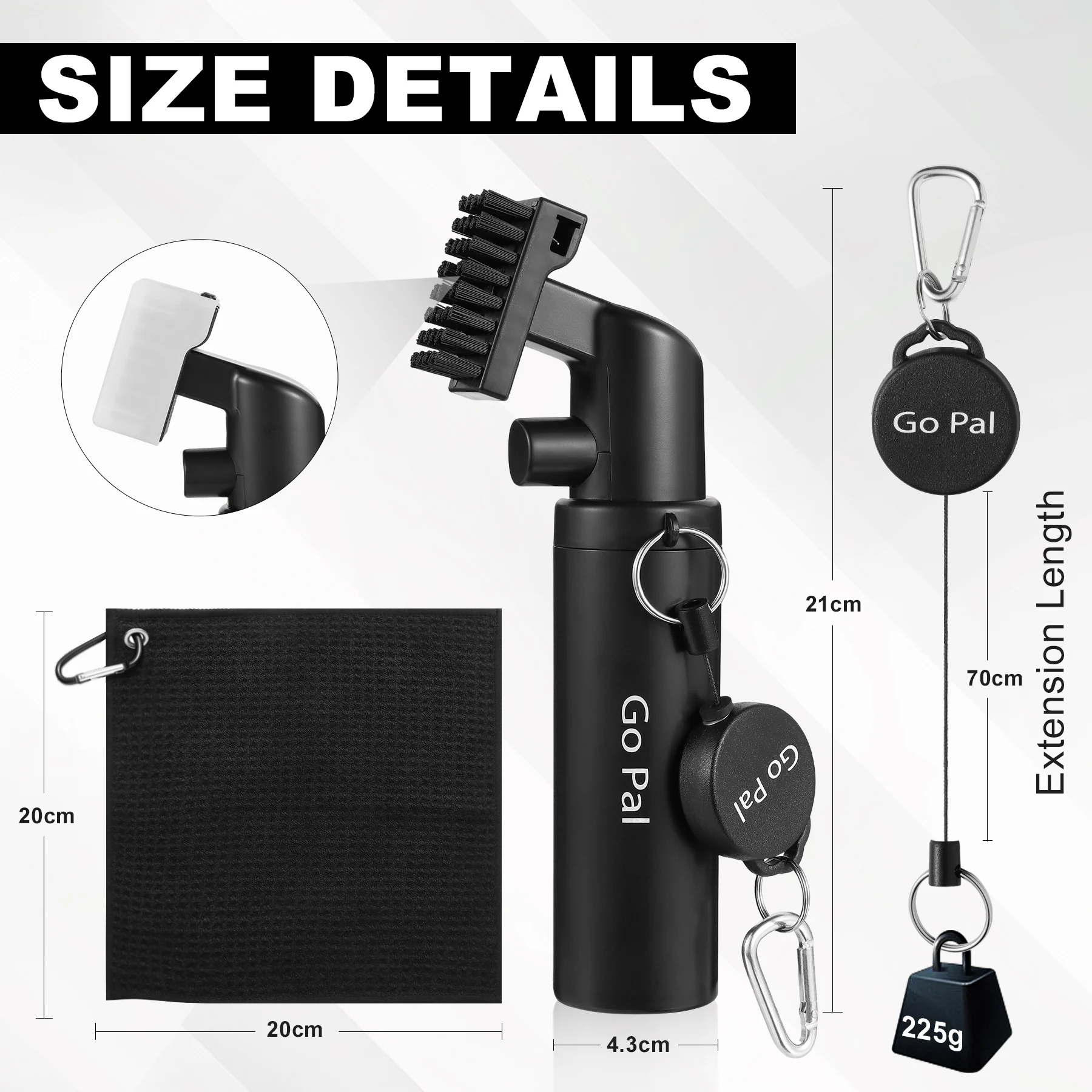 Gopal Pro Golfschlägerreiniger mit Rillenreiniger und Halteclip. Robuste Nylonborsten für einfache Reinigung