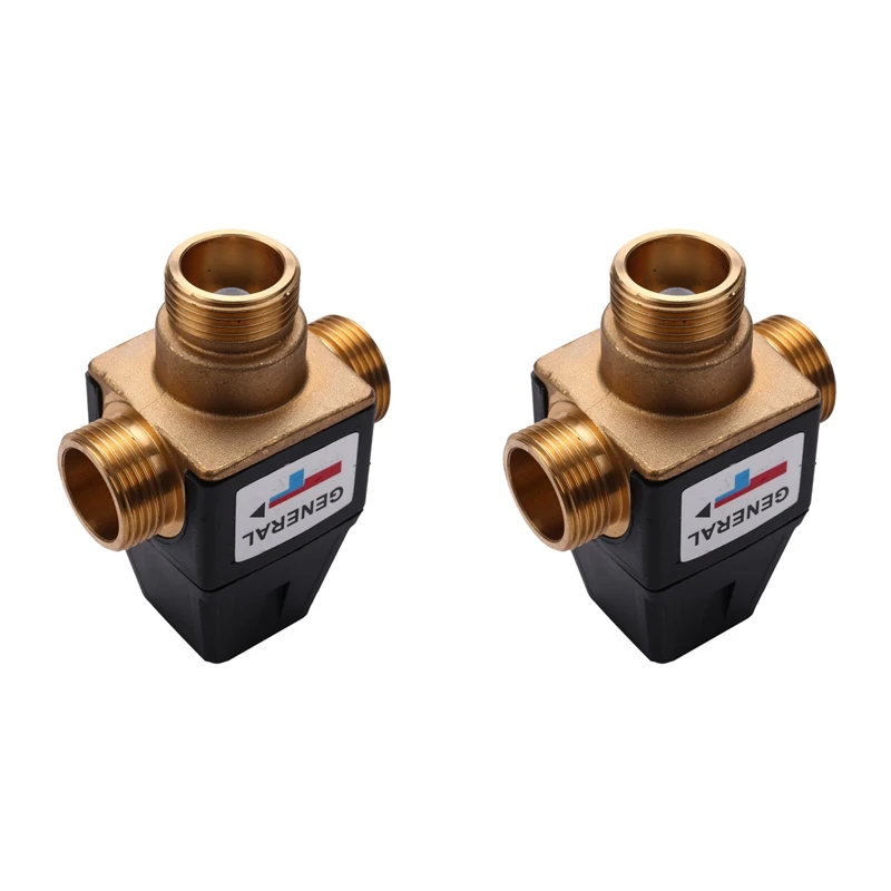 2 Pcs 3 Way DN20 External Thread Brass Thermostatic Mixing Valve Solar Water Heater Thermostatic Valve