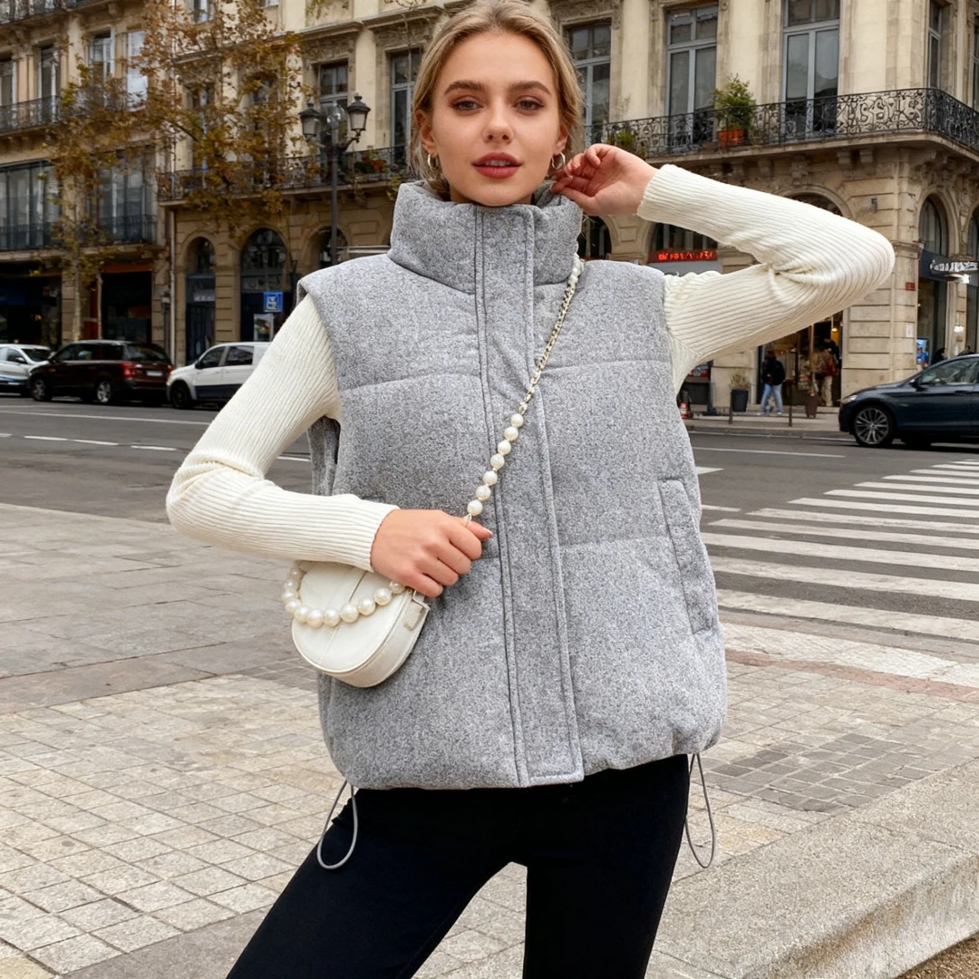 Vest Parkas Women Solid Autumn Winter Stand Collar Sleeveless Coats Single Breasted Warm Vests Zipper Parka Jackets Thick