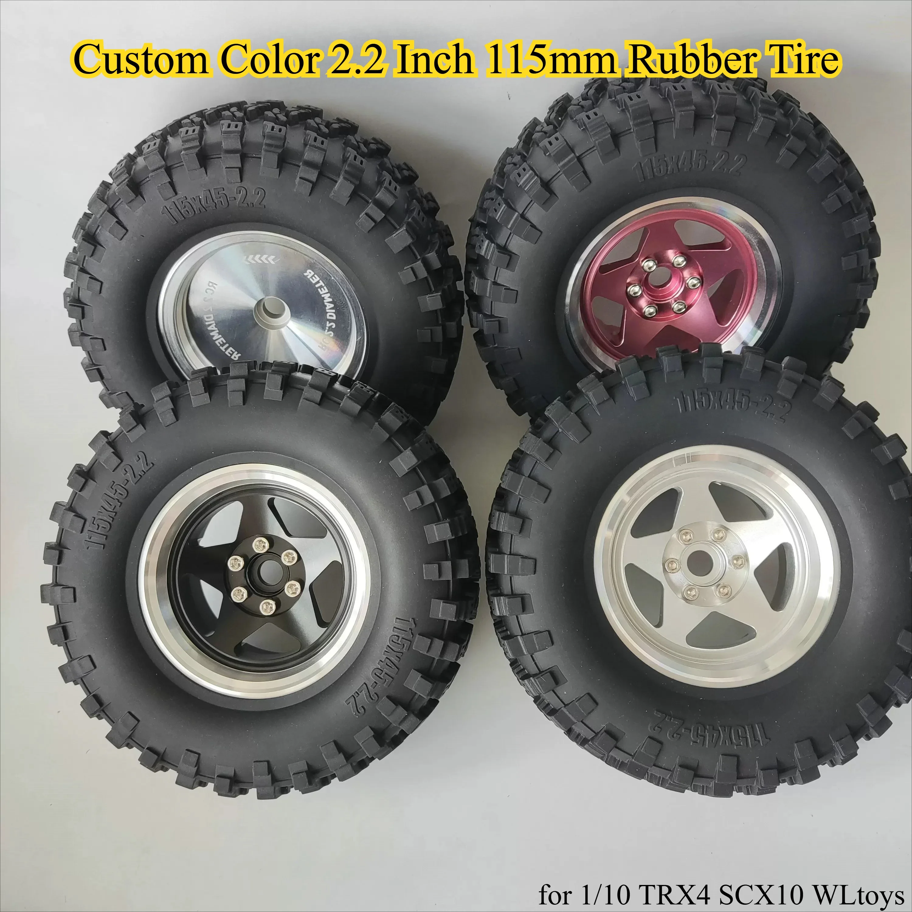 For 1/10 TRX4 SCX10 WLtoys RGT Custom Color RC Crawler 2.2 Inch 115mm Rubber Tire RC Off‑Road Car Replacement Accessories(4pcs)