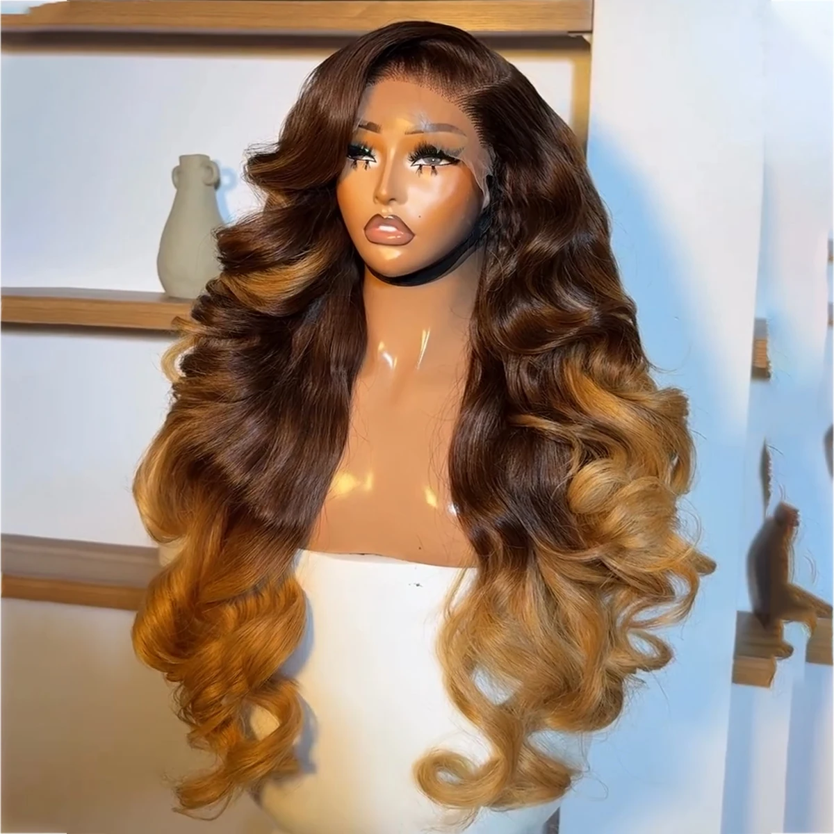 36 Inch Ombre Chocoladebruine 13x6 HD Kantloze Glueless Pruiken 300/400 Density Haarwerk Menselijk Haar 360 Volledige Kant Gekleurde Remy Pruik Voor Vrouwen