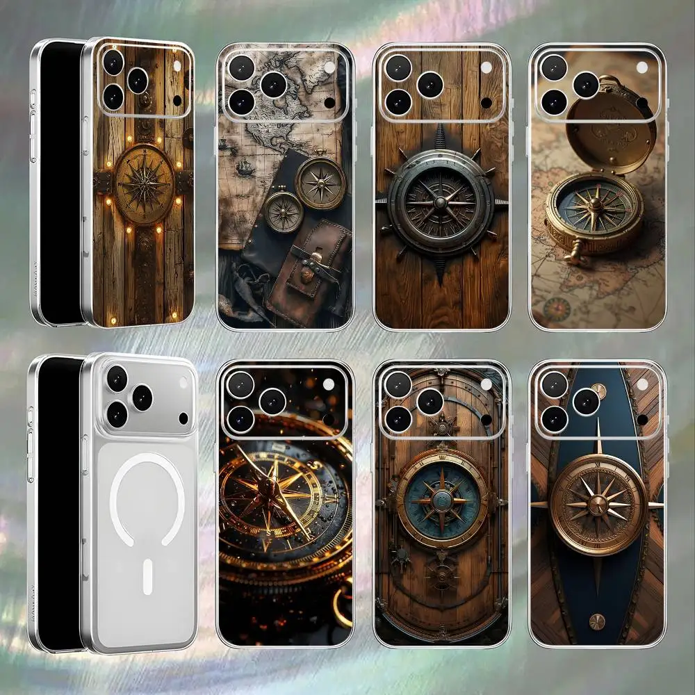

Art Compass Phone Case For iPhone 17,16,15,14,13,12,11,Pro,Max,Plus,E,Air,Mini Magnetic Frosted Clear