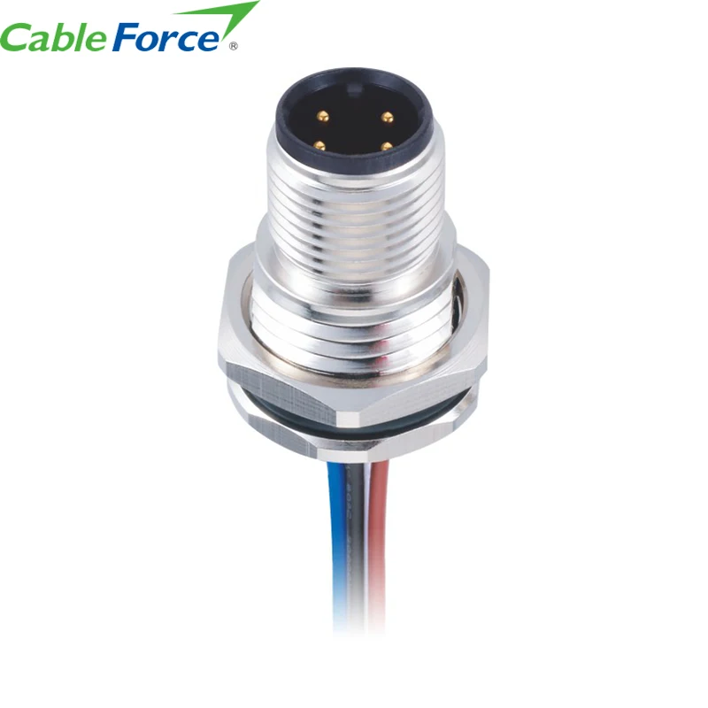 

M12 a Code Bulkhead Connector 4 Pin Panel Front Mount Connector with 0.2M Single Wires Brass Automotive Rj45 Male to Female 4A