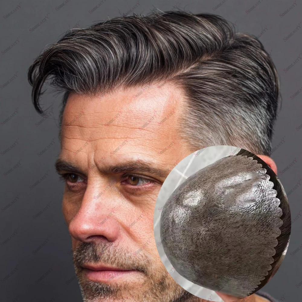 

Натуральная линия волос, дешевая тонкая кожа, парик из человеческих волос 1B20 1B40, черный, серый, капиллярный протез, предварительно вырезанный, с зубчатой линией волос, мужской парик