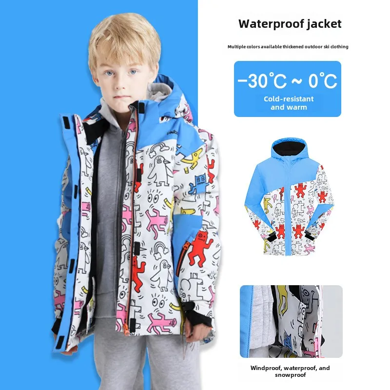 Phibee Children's Ski Suit Winter Ski Snowboard Thickened Warm Kids Waterproof Snow Jacket Girls Snowboard Jacket Boys