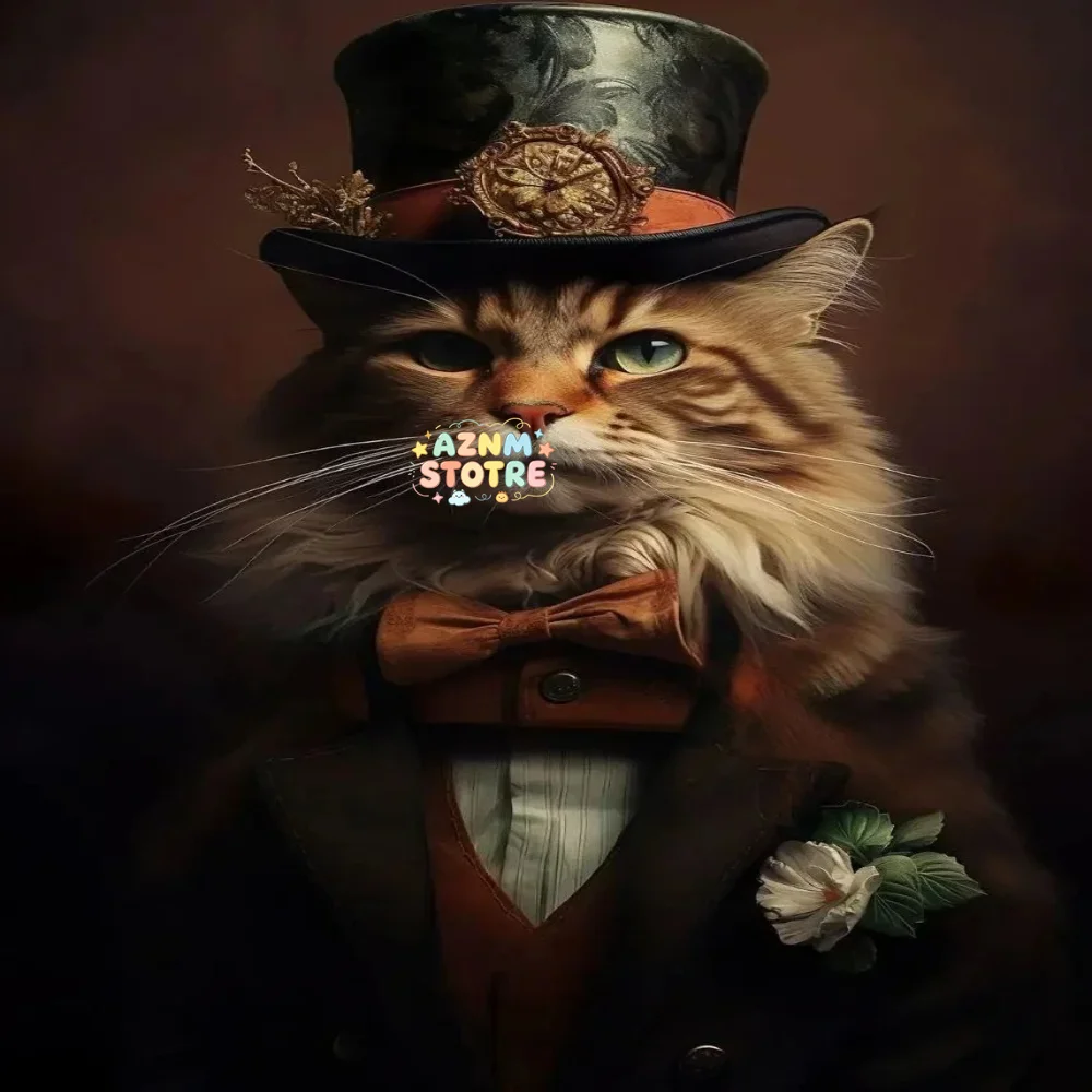 Renaissance European Aristocracy Black Cat White Cat Drinking Beer Poster Print on Canvas Wall Art Painting Room Home Decorat